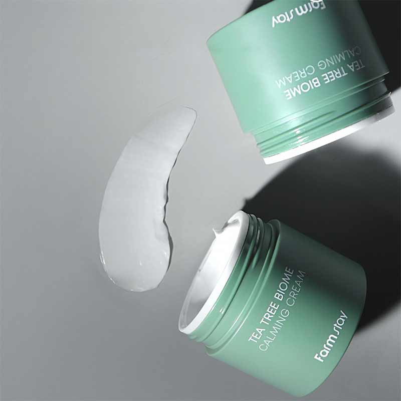 Calming cream with tea tree and probiotics for sensitive and acne-prone skin.
